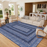 Garvee Modern Bordered 5x7 Area Rug Non Slip Washable Ultra Thin Soft Low Pile Geometric Pattern Living Room Bedroom Office - Blue