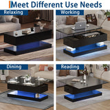 Garvee Modern High Gloss Lift Top Dining Table with Storage – Adjustable & Expandable Convertible Coffee Table – APP & RGB LED Control, USB/AC Outlets, Sturdy Metal Frame – Ideal for Living Room, Dining Room, Home Office – Black - Black