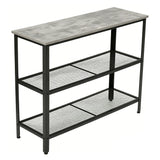 Garvee Industrial Narrow Console Table - 3-Tier Entryway Sofa Table with Mesh Storage Shelves - Rustic Wood Top & Black Metal Frame for Hallway Living Room Foyer Apartment - Color: Light Gray - Light Gray