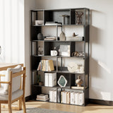 Garvee Modern 6-Tier Geometric Metal Bookshelf – Tall Freestanding Black Bookcase & Room Divider with Anti-Tip Device, Slim Storage and Display Shelf for Living Room or Office - Black Small Embossed - Black