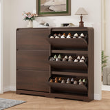 Garvee Hidden Slim Shoe Cabinet for Entryway, Narrow Freestanding Organizer with Turnover-Down Doors, Adjustable Shelves, Space-Saving Storage for Hallway/Foyer/Mudroom - Brown - Brown