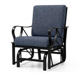 Garvee Blue Outdoor Glider Patio Chair, Heavy-Duty Steel Frame Rocking Chair with Removable Cushion & Curved Armrests for Porch, Garden & Yard - Blue