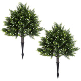 Garvee 2 Pack 20 Inch Artificial Cedar Shrub with White Berries UV Resistant PE Faux Shrub for Indoor and Outdoor Garden Decor Includes Ground Plugs