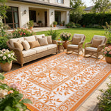Garvee Reversible Outdoor Rug 8x10ft, Orange/White - Waterproof UV Resistant Plastic Straw Mat, Easy Clean, Portable Patio Carpet for Garden, Backyard, Camping, Beach - Orange