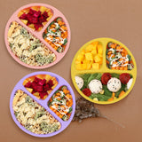 Garvee Durable, Easy-to-Clean Silicone Baby Plates Set – 3-Pack Infant & Toddler Feeding Dishes – Divided, BPA-Free, Dishwasher & Microwave Safe Tableware – 489 Yellow, 1496 Pink, 488 Purple