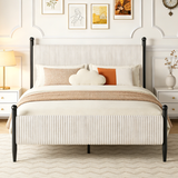 Garvee Full Size Upholstered Bed Frame - with Velvet Headboard, Soft Corduroy Fabric Platform with Wooden Slats Support & Heavy Duty Feet, No Box Spring Needed, Noise Free, Easy Assembly, White - Gray