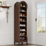 Garvee Tall 70" Arched Wooden Shoe Cabinet - Slim Freestanding Shoe Organizer with 8 Adjustable Shelves - Holds 8-18 Pairs - Space-Saving Entryway Storage Rack - Small Red-Brown - Retro Brown