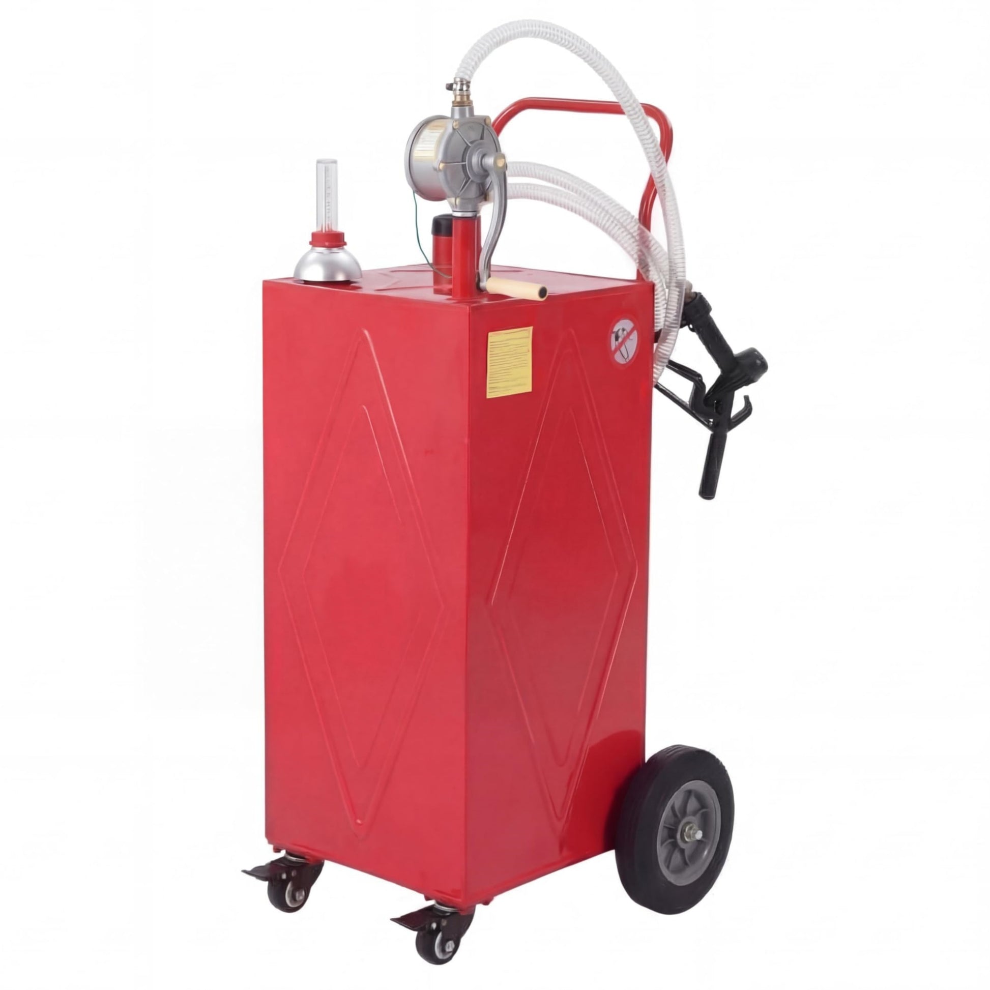 Garvee 35 Gallon Portable Fuel Caddy – Manual Rotary Pump, Heavy-Duty Steel Gas & Fuel Transfer Tank, 4 All-Terrain Wheels, Mobile Refueling for Trucks, Boats, ATVs, Lawn Mowers, Farm Equipment – Reinforced 4-wheeler - Red - Li Junjie