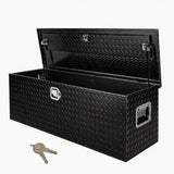 Garvee 48"x15"x15" Heavy-Duty Lockable Aluminum Diamond Plate Truck Bed Tool Box - Weatherproof Storage Chest, Side Handles, Keys for Pickup Trucks & Trailers, Black - Black
