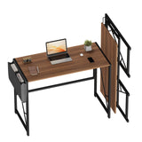 Garvee Space-Saving Folding Computer Desk – 39.4" collapsible Writing Table with Storage Bag & Hook – Home Office Workstation for Bedroom or Apartment – Vintage Color - Rustic Brown
