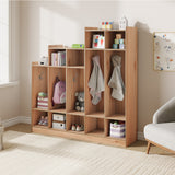 Garvee 5-Section Classroom Coat Locker with 9 Cubbies, Cubby Storage Organizer with 10 Hooks for Home, School, Nursery, Kindergarten, Natural Wood - Wood
