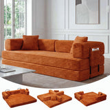 Garvee 5-in-1 Convertible Sofa Bed 80.7”Bed Couch with Storage Pocket – No Assembly Required Folding Corduroy Couch, 4 Pre-Shaped Frames & 2 Pillows, Space-Saving for Living Room Bedroom Apartment Dorm - Orange