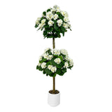 Garvee 1PCS 4FT Silk Cloth + Plastic Artificial Geranium Plant, Blow Molded White Round Belly Pot, Faux Flowers for Home Garden Indoor Outdoor Decoration