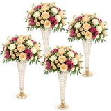 Garvee 4 Pcs 20 Inch Tall Crystal Wedding Centerpieces for Tables, Metal Trumpet Flower Vase Stand, Elegant Floral Arrangement Holders for Party, Banquet, Event, Home Decor, Gold - Gold