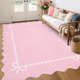 Garvee Scalloped Bow Rug for Living Room, Solid Pink Rug for Dorm, Washable Rugs 6x9 Soft Low Pile Non Slip Scalloped Rugs for Nursery College Bedroom Decor Kids Room Playroom - Pink