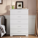 Garvee Mid-Century Modern 5-Drawer Dresser Chest - 47" Tall Wood Storage Organizer with Metal Handles for Bedroom, Living Room, Entryway or Hallway - White - White