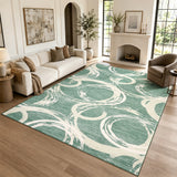 Garvee 6' × 9' Abstract Swirl Area Rug, Machine Washable Non-Slip Low-Pile Stain-Resistant Soft Rug for Living Room, Bedroom & Dining Room, Green - Green