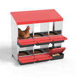 Garvee 6-Hole Metal Chicken Nesting Box, Roll Away Poultry Laying Box with Sloped Anti-Perch Roof, 31.9"x20.5"x31.1", Red - Red