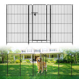 Garvee No-Dig Garden Fence with Gate, 10 Pack Decorative Black Metal Animal Barrier, 36 in x 27 in Panels, 22.1 ft Modular Rustproof Fence for Lawn, Patio, Flower & Vegetable Beds