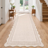 Garvee 2' × 8' Modern Scalloped Border Runner Rug, Machine Washable Non-Slip Low-Pile Rug for Hallway, Kitchen & Entryway, Beige - Beige