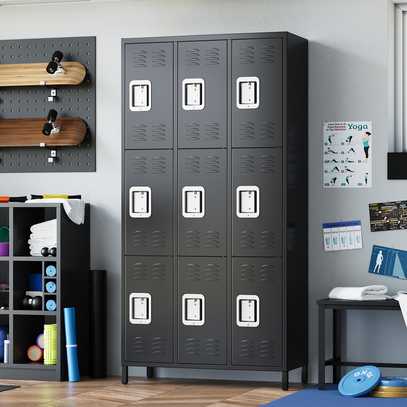 Garvee 9-Door Metal Storage Locker Cabinet with Locks and Hooks