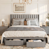 Garvee Queen Size Bed Frame, Velvet Upholstered Bed Frame with Wingback Headboard, 2 Storage Drawers, No Box Spring Needed, Grey - Grey