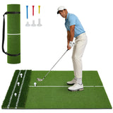 Garvee 5' x 4' Golf Hitting Mat with Alignment Lines, Dual-Turf Commercial Practice Turf with 9-Hole Design, 10mm EVA Shock-Absorbing Base, Foldable Training Mat for Indoor & Outdoor Use