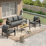 Garvee Patio Sofa Set, 4-Piece 5-Seat Aluminum Sectional with Coffee Table, 2 Chairs and 1 Loveseat, Dark Gray Washable Cushions