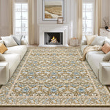 Garvee Beige Camel Washable Floral Area Rug 5' × 7', Non Slip Low Pile Stain Resistant Vintage Bordered Rug for Living Room Bedroom Dining Room - Beige Camel