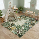 Garvee 4x6 Washable Area Rug for Kids Room, Jungle Animal Soft Bedroom Rug Non Slip Low Pile Small Carpet Stain Resistant Green Throw Rug for Bedside Playroom Office Dining Room - Ivory Jungle Green