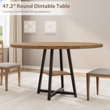 Garvee Industrial Round Dining Table for 4-6 – 47 Inch Wood Top, Sturdy Metal Base, Space-Saving Storage Shelf, Modern Kitchen & Dining Room – New model (classic color) - Brown