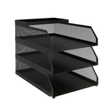 Garvee Stackable Mesh Desk Organizer - 3-Tier Black Metal Document Tray with Top Shelf - Slanted Letter & Folder Holder - Mark-Resistant Durable File Rack for Office Desktop Storage, 3 Layers - Black