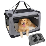 Garvee 35.8" Soft Dog Crate for Car, Foldable Dog Travel Kennel with Soft Pad & Metal Frame, 3-Door Entry, Portable Pet Carrier for Indoor Outdoor Car Use - Gray