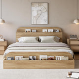 Garvee Full Size Bed Frame, Wooden Beds with Storage Headboard and Raised-Foodboard, Queen-Floor Low Platform Bed for Bedroom, Sturdy Wooden Slats Support, No Box Spring Needed, Natural - Natural