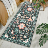 Garvee Washable Floral Print Rug for Living Room or Bedroom - Collapsible, Non-Slip, Easy to Clean, Pet Friendly Carpet - Modern Home Decor - Black, 2x6ft - Black