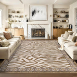 Garvee 5' × 7' Zebra Print Boho Tribal Area Rug, Machine Washable Non-Slip Low-Pile Soft Rug for Living Room, Bedroom & Dining Room, Beige - Beige
