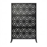 Garvee 72" × 47" Outdoor Privacy Screen, Freestanding Powder-Coated Carbon Steel Fence Panel with Stable Stand for Patio, Garden and Pool, Black Large Floral Pattern - Black