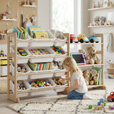Garvee Child-Safe Rounded Corners | Kids Toy Storage Organizer Bookshelf - 12 Bins & 3 Open Shelves - Solid Pine Wood - Sturdy Nursery & Playroom Shelf Unit - Easy Assembly - White