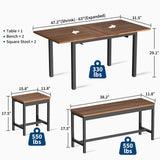Garvee 5-Piece Extendable Dining Table Set for 4-8 People, 63 Inch Kitchen Table with 2 Benches and 2 Stools, Space Saving Modern Dining Room Furniture, Easy Assembly,Brown