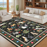 Garvee Non-Slip Washable Cat Area Rug – Low Pile, Mark Resistant, Cute Animal Print Carpet for Living Room, Bedroom, Nursery, Dining Room – Black, 5x7ft - Black