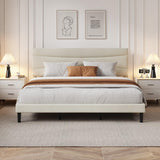 Garvee Spacious & Quiet – King Size Upholstered Platform Bed Frame with Headboard, Modern Minimalist Style, Wood & Steel Slat Support, Ample Underbed Storage, Easy Assembly, Noise-Free, No Box Spring Needed – Light cream Soft fabric, King, light cream - Beige