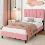 Garvee Twin XL Bed Frame Adjustable Headboard Linen Upholstered Strong Wooden Slats Mattress Foundation No Box Spring Needed Easy Assembly - Pink