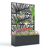 Garvee Metal Planter Box with Trellis, 71"x47"x16" Raised Garden Bed for Climbing Plants, Vegetables, Vines, Privacy Planters for Patio with Drainage Holes, 15.7" Deep Planting Bed - Palm Leaf