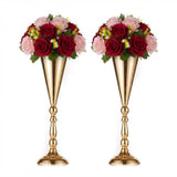 Garvee Gold Metal Trumpet Vase Centerpiece – 16.5 Inch Tall Crystal Flower Stand – Elegant Tabletop Decor for Wedding, Anniversary, Party, Event, Home – Sturdy & Easy to Assemble – 2-pack, 16.5inch