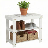 Garvee Modern 3-Tier Wooden Shoe Rack Bench with Seat – Space-Saving Entryway Organizer, Open Shelves, Sturdy Support up to 286 lbs, Easy Assembly, Perfect for Hallway, Bedroom, Mudroom, White Color - White