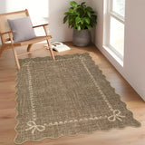 Garvee Scalloped Bow Rug for Living Room, Solid Brown Rug for Dorm, Washable Rugs 4x6 Soft Low Pile Non Slip Scalloped Rugs for Nursery College Bedroom Decor Kids Room Playroom - Brown