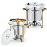 Garvee 2 Pack Round Soup Chafer, 7QT Stainless Steel Soup Warmer with Pot, Notched Lids & Fuel Holders, Commercial Food Warmer for Buffets Parties Wedding Banquets Catering, Gold