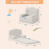 Garvee 2-in-1 Convertible Kids Sofa Couch – Soft Sherpa Foam Armchair – Fold Out Toddler Lounger – Machine Washable Cover – Great for Playroom, Nursery, Bedroom – Crown Design – White, Specs: 2106-2 - White