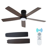 Garvee Modern 52" Ceiling Fan with 3-Color Temperature LED Lights and Remote, Quiet Reversible DC Motor for Bedroom, Living Room and Dining Room, Black & Walnut - Black & Walnut