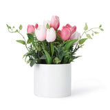 Garvee 10 Pcs Artificial Tulips with Ceramic Vase, Real Touch PU Fake Tulip Stems for Easter, Spring, Wedding Bouquet, Home Centerpiece Floral Arrangement, and Table Décor (Rose Red) - Magenta Red
